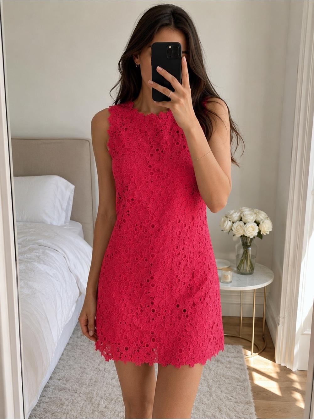 Kate Spade New York Pink Floral Lace Shift Dress Sleeveless Eyelet Cocktail 2